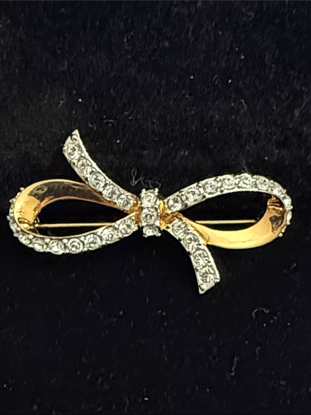 Swarovski Gold tone Crystal Bow Brooch Pin